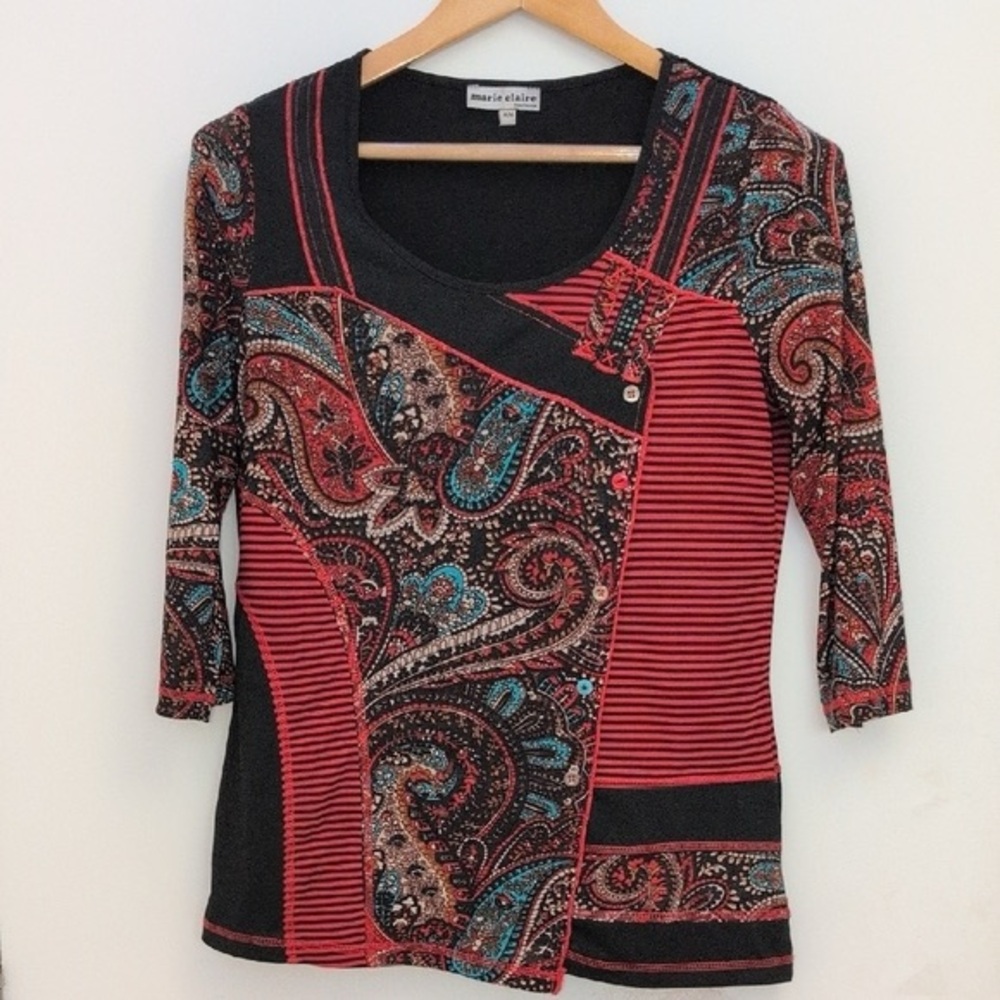 Womens Black and Red Paisley Top size medium
